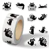 1 Rolo/500 Folhas de Adesivos de Rolo Desenho Animado Gatinho Preto Fofo para Diário DIY Guka Decorativos Adesivos para Skate Capa de Celular