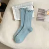 Calcetines de encaje con diseño de hongos para mujer, otoño e invierno, de caña media, color liso, espigas de trigo, combinan con todo, otoño e invierno, engrosados, cálidos, con rizo, calcetines para mujer, primavera y otoño