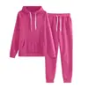 Conjunto de Sudadera con Capucha y Pantalones de Color Sólido de Manga Larga Talla Grande para Mujer, Ropa Deportiva Casual Holgada, Conjunto de Dos Piezas para Otoño e Invierno