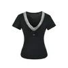 Camiseta de Manga Corta con Cuello en V Retorcido Estilo Francés para Mujer, Nuevo Modelo de Verano, Amigable con la Piel, Fresca, Corte Ajustado, Versátil, Top Elegante