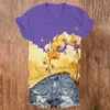 Estampado de Mariposa y Orquídea Amarillo Retro Manga Corta Cuello en V para Mujer Casual Manga Corta Hecho a Medida Desde Una Pieza Al Por Mayor