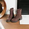 ¡Súper cómodo de llevar! Botines tipo Martin de cordones estilo británico retro, nueva colección otoño/invierno, de tacón alto, elásticos, de gamuza, con cremallera trasera y diseño de botín corto