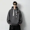Moletom com capuz masculino, estilo outono e inverno, corte solto, blusa casual da moda, forrado com fleece e espesso, jaqueta de inverno para adolescentes