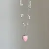 Colar, Brincos e Anel de Veludo Rosa Morango com Personalidade Doce e Descolada para Meninas, Gargantilha e Corrente de Suéter Fofas e Modernas