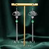 [Envío gratis caliente] nuevos aretes chinos Ruyi con borla en forma de abanico aguja de plata s925 imitación Jade chapado en platino aretes de alta gama