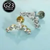 Piercing Labial F136 Titânio Coroa Cinco Zircônias, Brincos de Osso da Orelha Zircônia Gota d'Água, Piercings Labiais Rosca Interna Liga de Titânio em Estoque