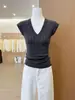 Colete de tricô cor de damasco com gola torcida para mulheres, estilo coreano, slim fit de verão, peça base sem mangas