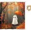 Cortina de ducha Fantasma de Otoño con Diseño de Paraguas, Cortina Impermeable para Baño de Halloween con 12 Ganchos, Cortina de Ducha Impermeable