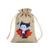 Venda Quente Transfronteiriça Halloween Saco de Tecido de Linho com Cordão Bolsinho Embalagem para Doces e Presentes de Halloween Bolsinho com Cordão de Linho