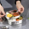 Caixa de almoço quadrada de aço inoxidável de camada dupla compartimento crocante caixa de almoço caixa de almoço para cantina estudantil caixa de almoço selada caixa de almoço cozida no vapor com tampa