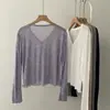 Cardigan Macio Leve com Proteção Solar, Efeito Nuvem, Malha Canelada, Bordas com Babados, Jaqueta Curta para Mulheres, Jaqueta de Ar Condicionado para o Verão