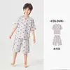 Conjunto de Verano de Manga Corta para Niños Duoduo, Pijama y Pantalones con Sensación de Hielo, Conjunto de Dos Piezas de Algodón Puro para Niños con Estampado Completo