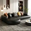 Sofá rinconero grande para sala de estar con forma única, chaise longue con forma de arco redondeado, sofá de cuero suave de algodón afelpado relleno de plumón