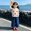 Conjunto de Chaleco de Punto para Niña Verano 2026 Nuevo para Bebé Niña Fresa Ropa Fresca de Verano Pantalones de Pierna Ancha de Seda de Hielo para Niños