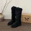 Sapatos Outono Inverno Moda Retrô V Empilhados 2026 Ocidental Bico Redondo Marrom Botas Longas Femininas Boca de Cowboy Salto Grosso Botas Longas