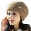 Novo chapéu de tricô de lã outono e inverno para mulheres, quente e grosso, com proteção para as orelhas, moderno e versátil, faz o rosto parecer menor, chapéu slouchy