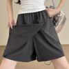 Pantalones Falda de Trabajo Azul Marino para Mujer, Nuevo Estilo Verano 2026, Holgados de Pierna Ancha de Cinco Puntos de Longitud Media Casual de Seda de Hielo Yamamoto
