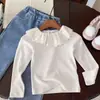 Ropa de Invierno para Niñas Camiseta Bebé Elegante Personalidad Infantil Marca de Moda Forro Polar Engrosado Ribete de Encaje Cuello Fruncido Camiseta Base