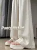 Pantalones blancos de seda de hielo de pierna ancha para mujer, verano finos fluidos de satén de acetato estilo chino nuevo pantalones de pierna recta estrechos