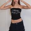 Top corto sin tirantes con estampado de letras para mujer, estilo americano, primavera y verano de 2024