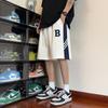 Shorts esportivos de marca da moda estilo americano, masculino, verão 2025, fino, plus size, calças casuais, calças com costura em cores contrastantes