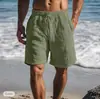 Pantalones cortos de lino para hombre de verano transfronterizos europeos y americanos con cordón y cintura elástica, pantalones cortos de playa, pantalones cortos deportivos casuales para hombre