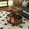 Mesa de Centro Móvel de Madeira Maciça, Mesa de Chá Multifuncional Ajustável, Carrinho Dobrável para Apartamento Pequeno, Mesa de Chá, Sofá, Mesa de Jantar, Uso Duplo, Madeira Natural