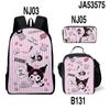Mochila 3D Kuromi de Sanrio, nueva, para el almuerzo, para lápices, para estudiantes, de tres piezas