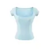M1088-26 T-shirt Básica Slim Fit Colorida Estilo Coreano de Verão com Gola Quadrada e Manga Curta
