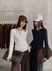 Yuanxi - Camisa básica versátil de manga larga con cuello henley, estilo coreano simple para mujer, otoño 26343