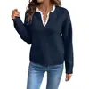Moda Europea y Americana Transfronteriza Otoño/Invierno 2026 Nuevo Suéter de Encaje con Cuello en V Color Sólido Holgado de Manga Larga Ropa de Punto para Mujer