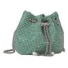 Bolsa de jantar com cordão incrustado de diamantes Bolsa transversal feminina com design moderno Bolsa de balde com corrente de diamantes brilhantes para mulheres