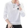 Sudadera de Cuello Redondo para Hombre, Camiseta Casual de Manga Larga Forrada de Polar para Otoño e Invierno, Corte Delgado, Camiseta Versátil, Camiseta Básica Juvenil de Moda