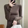 Gola de pelo penteado manga longa blusa básica justa feminina gola alta pulôver estilo western top de malha para usar por baixo feminino