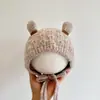 Gorro para bebé para otoño e invierno, gorro tipo suéter para bebé, gorro de invierno cálido para proteger las orejas para niños y niñas, lindo gorro de peluche para niños