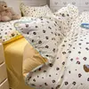 Lindo Juego de Cama de Cuatro Piezas de Gasa de Doble Capa de Algodón Acolchado para Hogar y Dormitorio, Adecuado para Todas las Estaciones