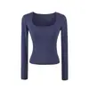 Camiseta de Manga Larga Lisa de Corte Bajo en U con Ribete, Estilo Puro Deseo, para Mujer, Nueva Llegada de Otoño, Elástica, Cómoda, Top Base 'Hot Girl'