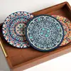 Jogos americanos de mesa de jantar estilo boêmio, porta-copos redondos estilo nórdico, porta-copos absorventes para mesa de centro, porta-copos resistentes ao calor e antiderrapantes, e porta-pratos