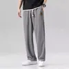 Pantalones de Hielo de Seda para Hombre, Pantalones de Vestir Rectos Finos y con Caída, Cintura Elástica, Secado Rápido, Pantalones Largos Casuales Sueltos para Hombre, Verano