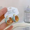 Banho de Ouro Real, Coleção Série Azul Moda Coreana e Japonesa, Brincos de Esmalte com Efeito Gotejante para Mulheres, Novos Brincos e Acessórios de Luxo Leve Nicho