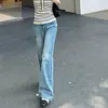 Calça jeans flare retro americana para mulheres, elástica, modelagem justa, alonga as pernas, versátil para o trabalho e lazer