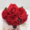 Ramo de Simulación 7 Cabezas Rosa Flor Artificial Flor Falsa Ceremonia de Boda Arreglo de Mano para Boda Decoración Flor Modelo Grande F1