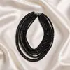 Collar de perlas de imitación de ocho capas exagerado de moda Cadena francesa multicapa apilada para clavícula Retro Cadena de cuentas redondas para mujer