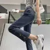 Jeans rectos para mujer Primavera y Otoño 2024 Nuevos de cintura alta diseño adelgazante sentido de diseño cropped pantalón de pierna estrecha