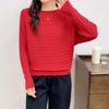 Suéter de Manga Morcego Top Feminino Costurado Manga Longa Estilo Coreano Malha Casual Feminina Camiseta Básica Ombro a Ombro Novo Modelo 2026
