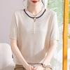 Nova Camiseta Básica de Tricô de Gola Redonda para Mães de Meia-Idade e Idosas, Camiseta Feminina da Moda de Manga Comprida, Top Elegante para Sogras