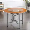 Tampo de Mesa Redondo Grande com Prato Giratório de Vidro, Estrutura de Mesa Dobrável, Mesa de Jantar, Mesa para Sala de Jantar, Uso em Casa Rural, Mesa de Hotel