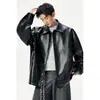 Chaqueta de Cuero con Patrón Tejido para Hombre Nueva de Otoño 2026, Abrigo de Cuero de Alta Gama, Corte Holgado, Talla Grande, Ropa Exterior Única y Moderna
