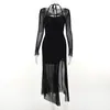 Vestido halter puramente seductor para mujer, nuevo estilo de verano, ajustado, que ciñe la cintura, sexy, con abertura, vestido largo de malla para mujer