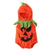 Mono con capucha sin mangas de calabaza para bebés de otoño e invierno Halloween Traje de gateo para bebé ins